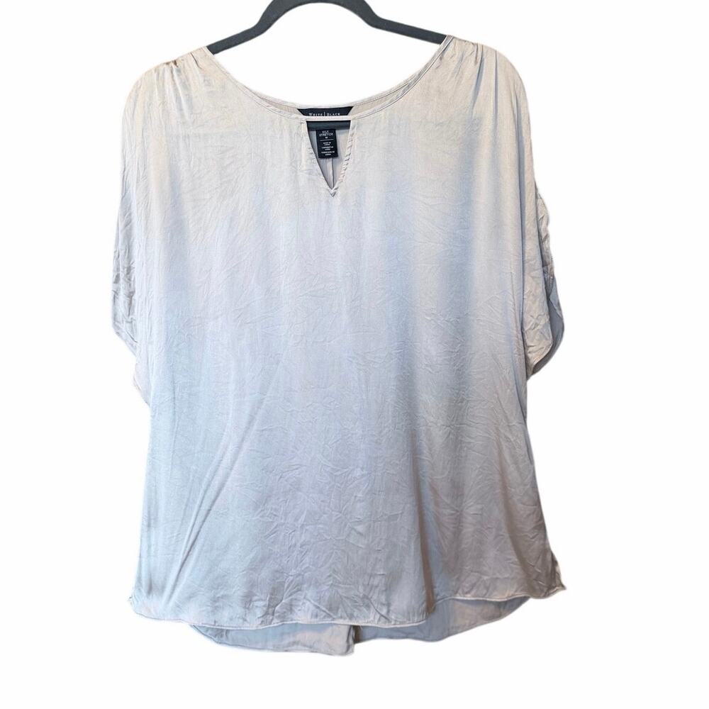 WHBM silk stretch ivory cream silk blouse top medium keyhole career dressy